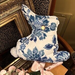 Handmade Blue and White Bunny Pillow Decor